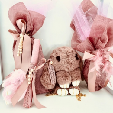 Εικόνα 2 για Σετ Λαμπάδας Vintage Pink Με Μωράκι Μπρελοκ Κουνελάκι Bag